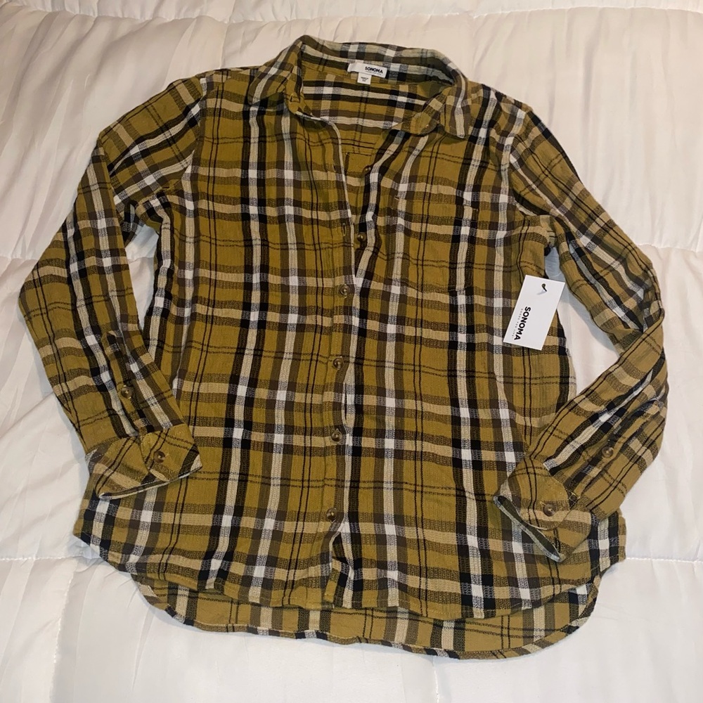 Gold and Black Button-Down Blouse